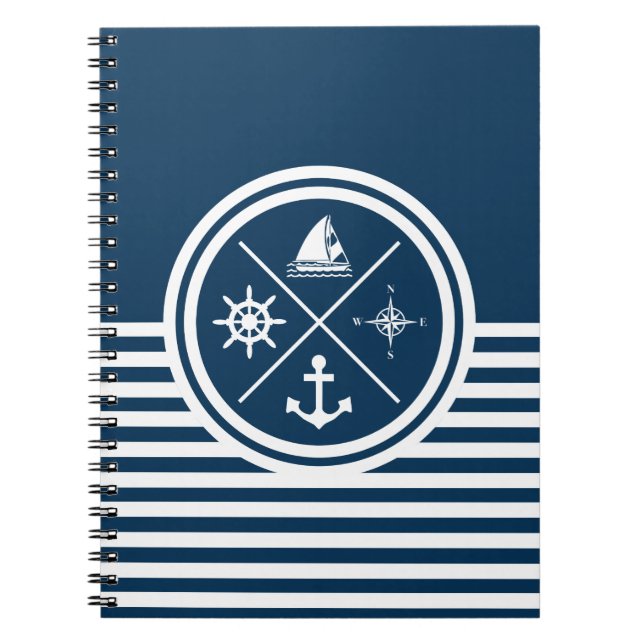 Caderno Espiral Design com tema náutico (Frente)