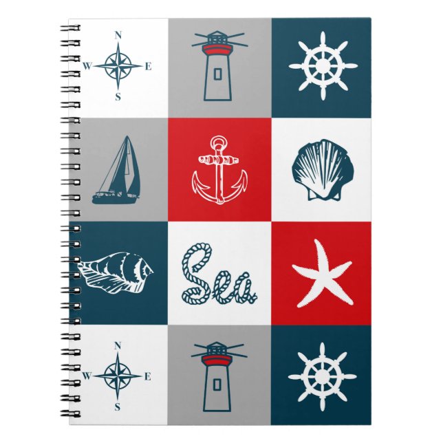 Caderno Espiral Design com tema náutico (Frente)
