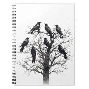 Caderno Espiral Design comum Raven Crow Black Mysic Tree Flock