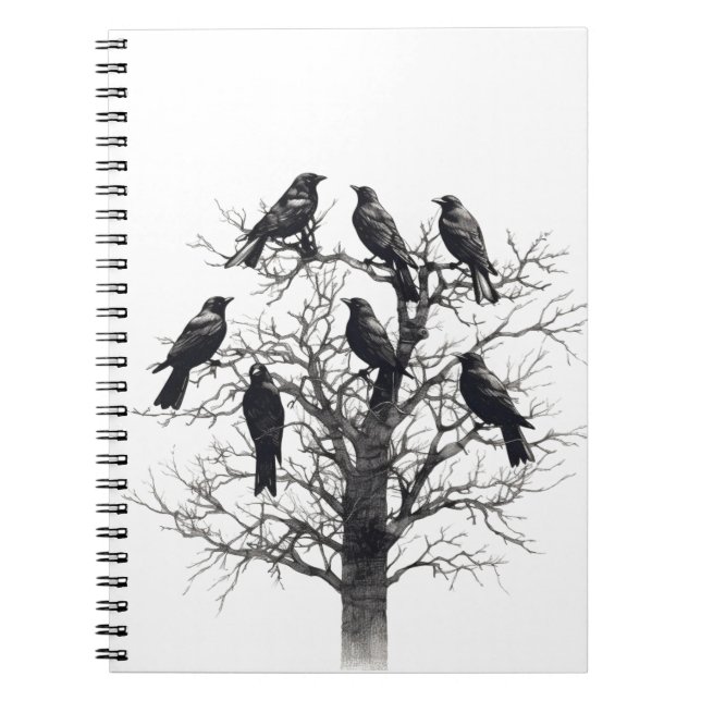 Caderno Espiral Design comum Raven Crow Black Mysic Tree Flock (Frente)