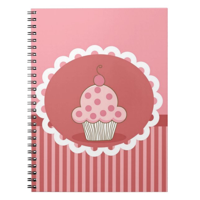 Caderno Espiral Design cor-de-rosa do cupcake (Frente)