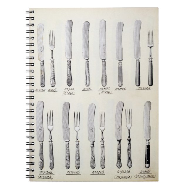 Caderno Espiral Design da cutelaria, de um catálogo de comércio do (Frente)