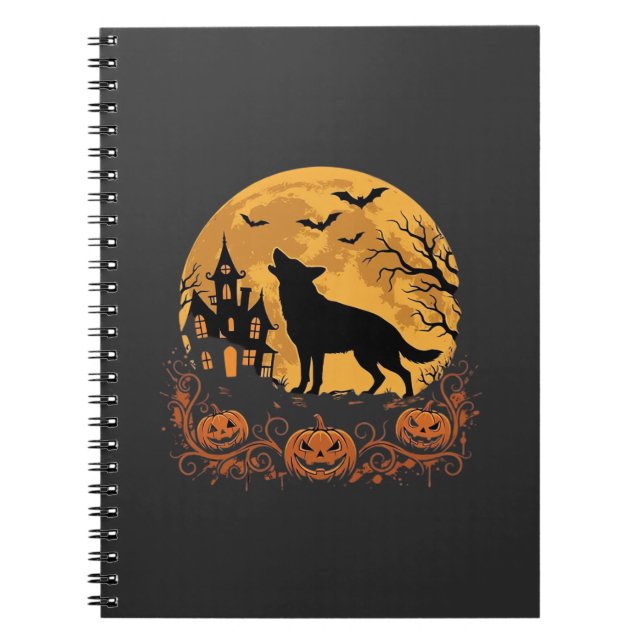 Caderno Espiral Design de abóbora da lua de Halloween do Pastor Al (Frente)