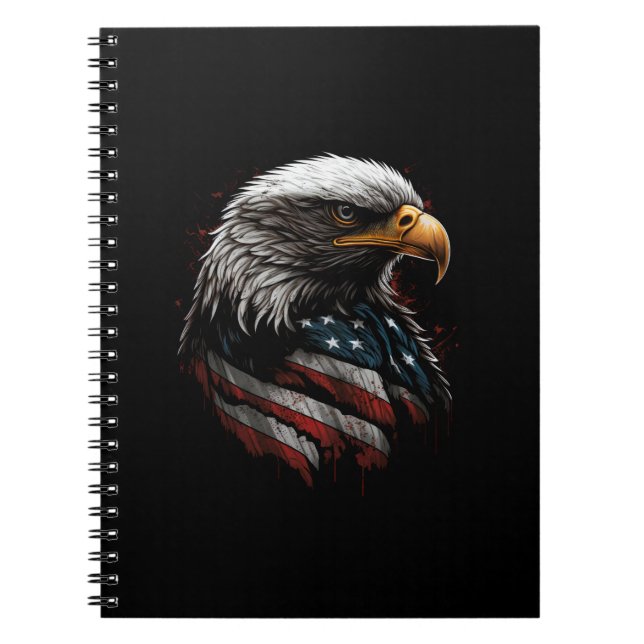 Caderno Espiral design de águia com bandeira americana (Frente)