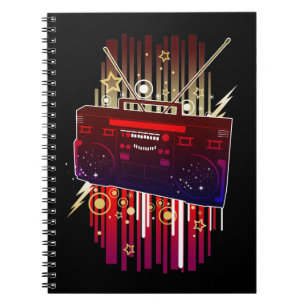 Caderno Espiral Design de Alto-Falante Neon Vibrante com Música Re
