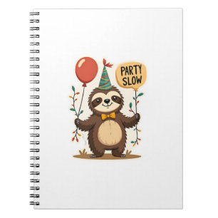 Caderno Espiral Design de Animal de Festa Retro Preguiça de Aniver