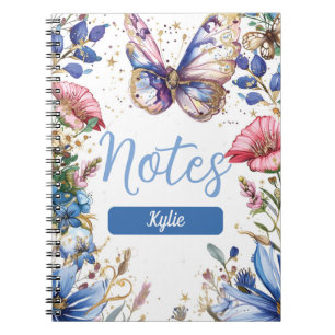 Caderno Espiral design de aniversário bonito para flores e borbole