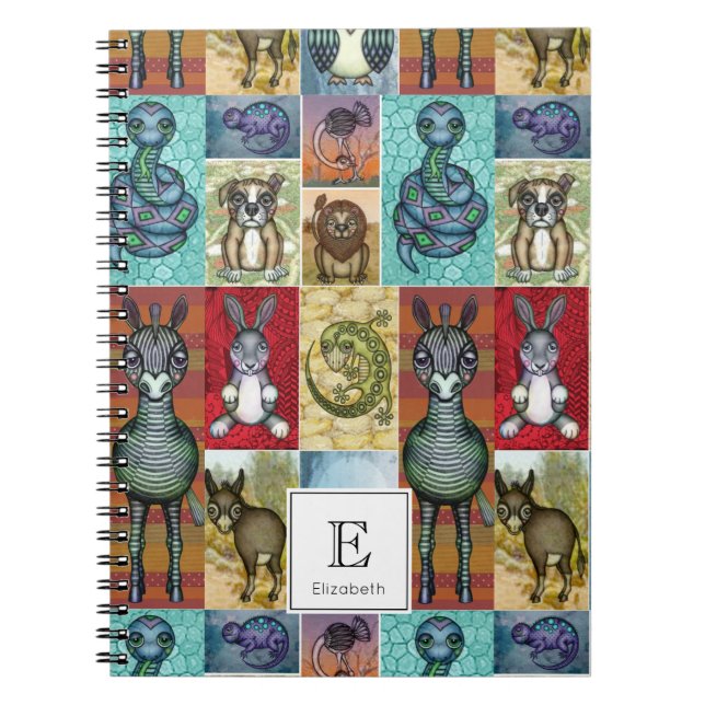 Caderno Espiral Design de Arte Folclórica de Colagem de Animais Bo (Frente)