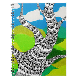 Caderno Espiral Design de Árvore Flexível Nuvens Paisagem Gramada