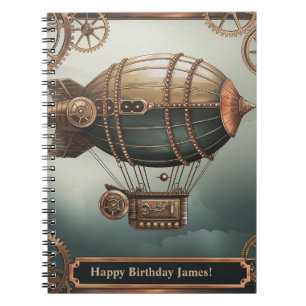 Caderno Espiral Design de Aventura Vintage de Dirigível Steampunk