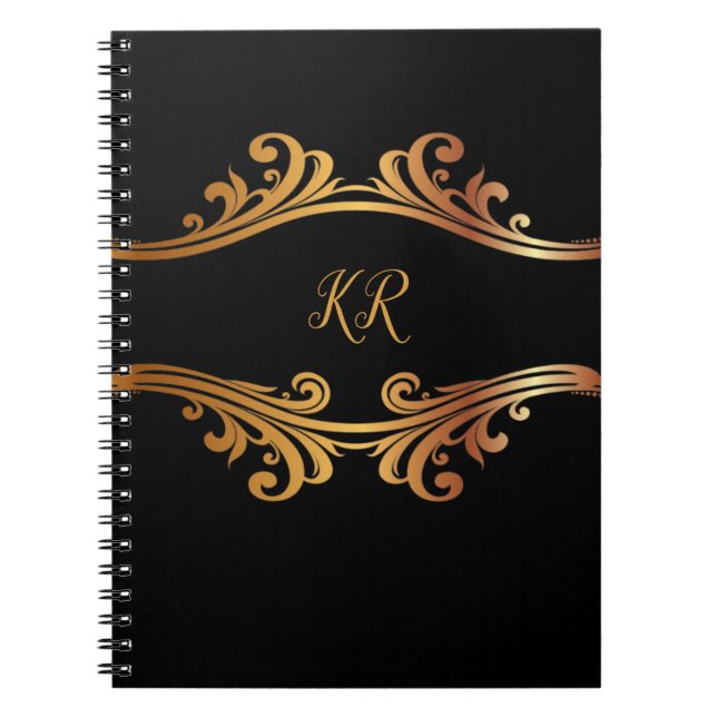 Caderno Espiral Design de Banner Dourado Elegante Monograma (Frente)
