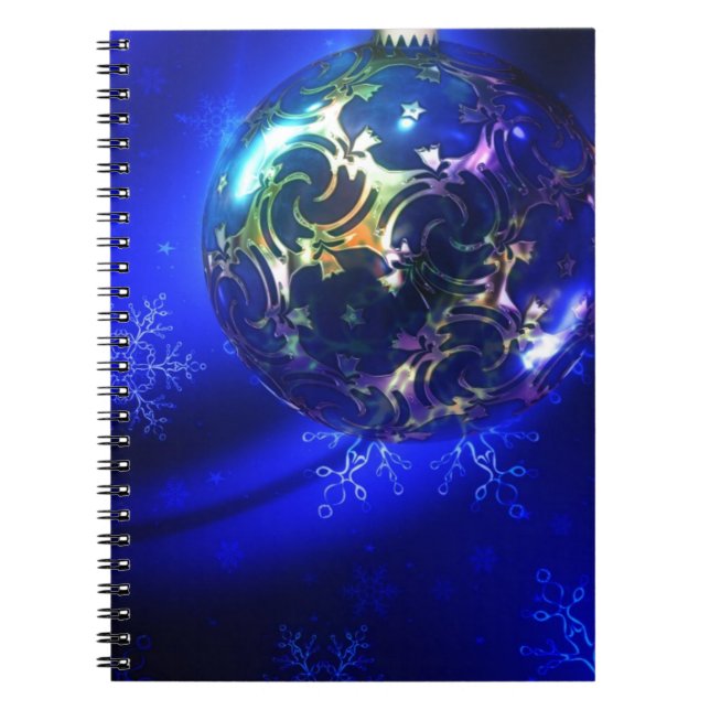 Caderno Espiral Design de bauble de natal azul elétrico, personali (Frente)