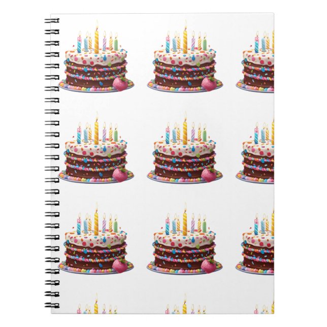 Caderno Espiral Design de Bolo de Bolo Bonito de Aniversário (Frente)