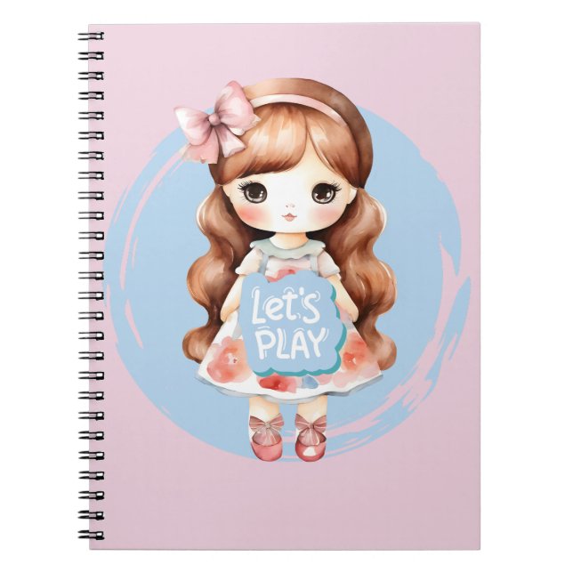 Caderno Espiral Design de Boneca – Tema "Vamos Brincar" (Frente)