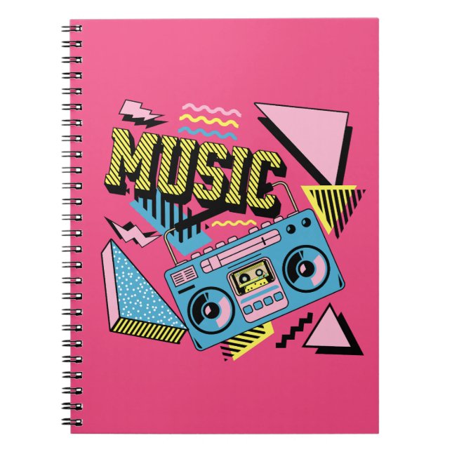 Caderno Espiral Design de boombox de música com estilo retro (Frente)