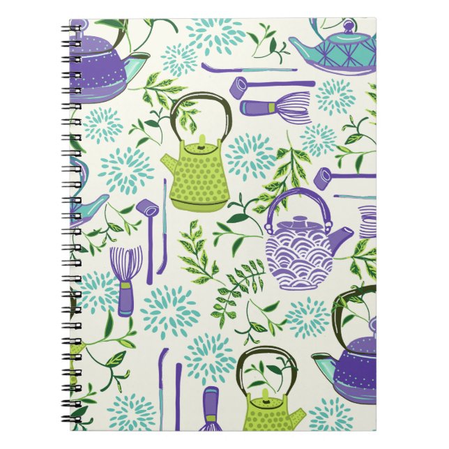 Caderno Espiral Design de Bule de Chá Verde Japonês (Frente)