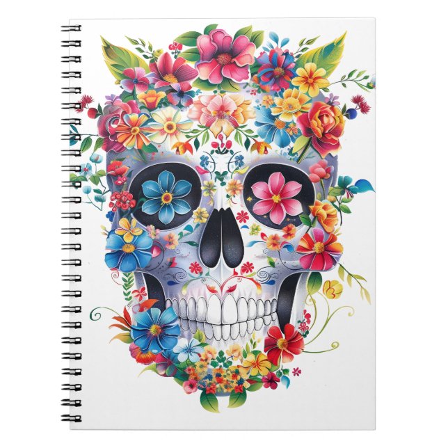 Caderno Espiral Design de Caveira Floral (Frente)