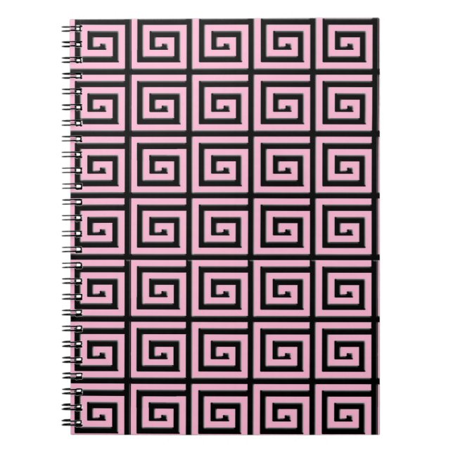 Caderno Espiral Design de chave grega - rosa e preto (Frente)