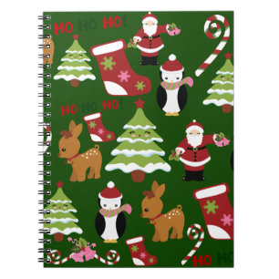 Caderno Espiral Design de Colagem de Natal Bonita com Papais noeis