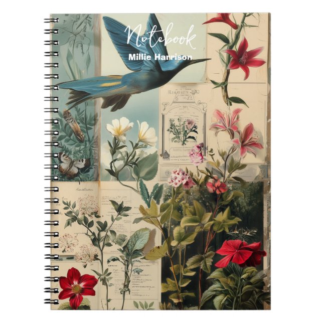 Caderno Espiral Design de colagem no estilo botânico (Frente)