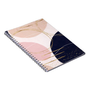 Caderno Espiral Design de cor rosa mínimo de traços e círculos 