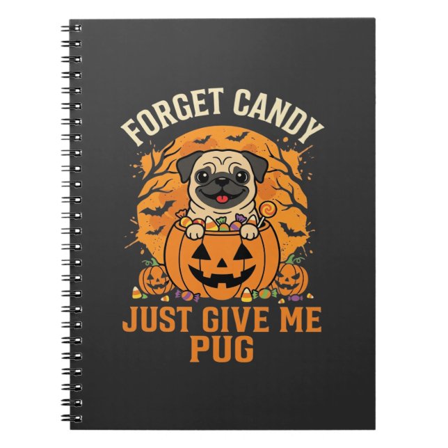 Caderno Espiral Design de Doces de Halloween Engraçado Pug_1 (Frente)