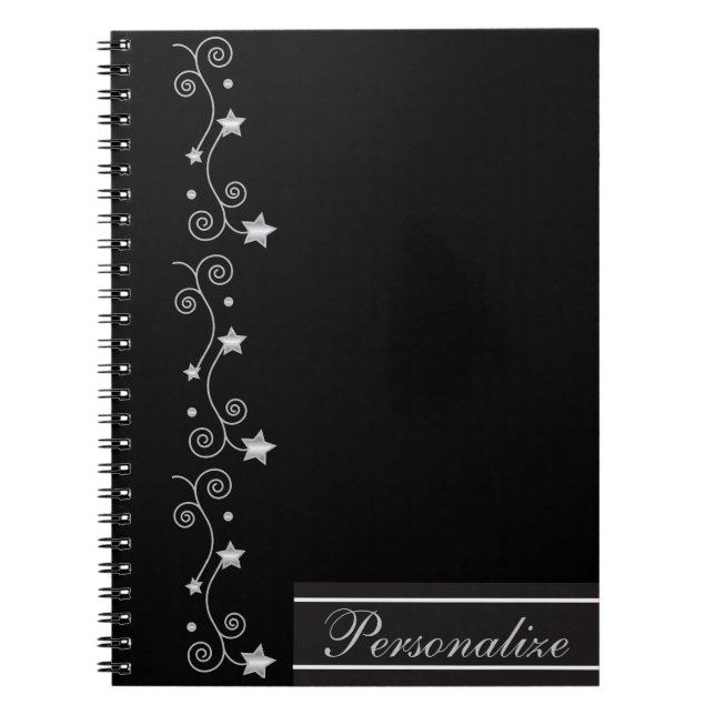 Caderno Espiral Design de Estrela Elegante Preta (Frente)