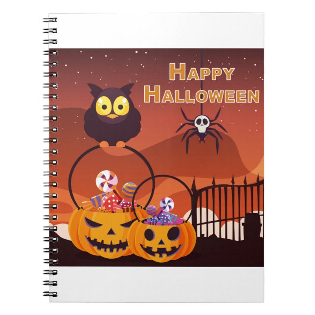 Caderno Espiral Design de Feliz Halloween Muito Bonito (Frente)