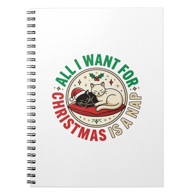 Caderno Espiral Design de Feriado de Soneca de Gato de Natal (Frente)