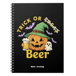 Caderno Espiral Design de festa de cerveja de Halloween, truque ou