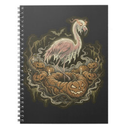 Caderno Espiral Design de Flamingo Assustador Vintage para Hallowe