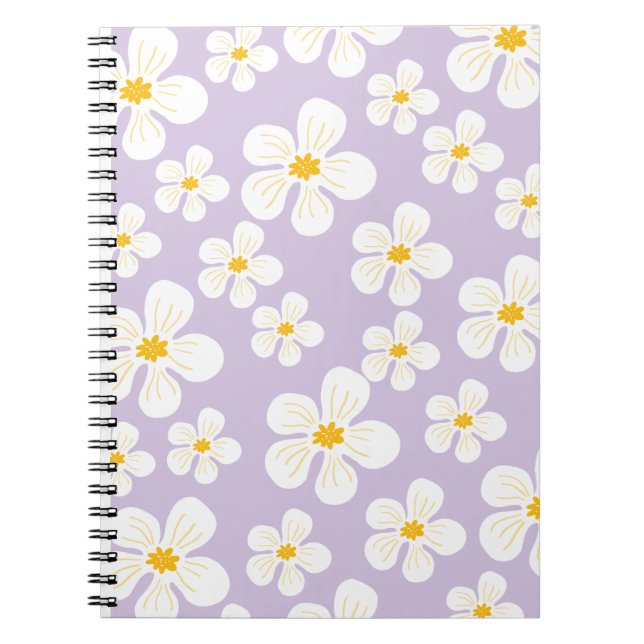 Caderno Espiral Design de Flores Brancas Fofas para Volta às Aulas (Frente)