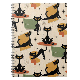 Caderno Espiral Design de Gato Atômico de Meados do Século | Gato