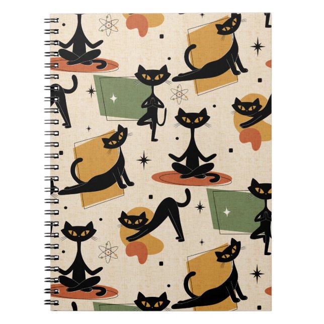 Caderno Espiral Design de Gato Atômico de Meados do Século | Gato  (Frente)
