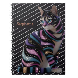 Caderno Espiral Design de Gato Fofo e Nome Personalizado