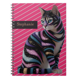 Caderno Espiral Design de Gato Fofo e Nome Personalizado