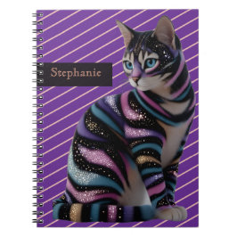 Caderno Espiral Design de Gato Fofo e Nome Personalizado