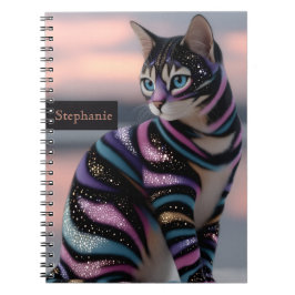 Caderno Espiral Design de Gato Fofo e Nome Personalizado