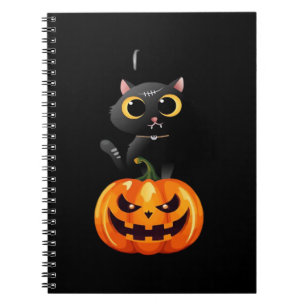 Caderno Espiral Design de Gato Preto de Halloween � Arte de Abóbor