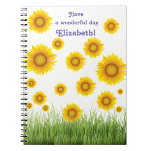 Caderno Espiral Design de girassol brilhante e elegante