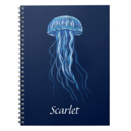 Caderno Espiral Design de ilustração da medusa azul personalizada