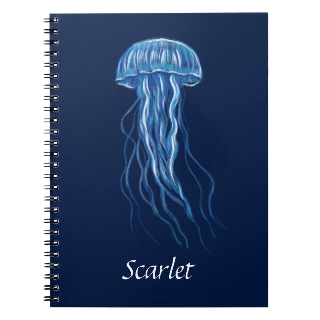 Caderno Espiral Design de ilustração da medusa azul personalizada (Frente)
