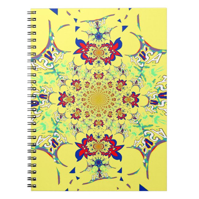 Caderno Espiral Design de Impressão de Arte com Damasco Brilhante  (Frente)