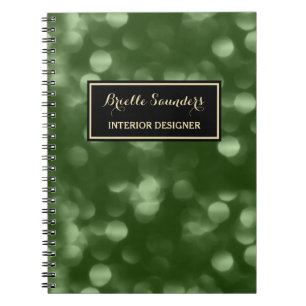 Caderno Espiral Design de interiores elegante Bokeh Luxe verde