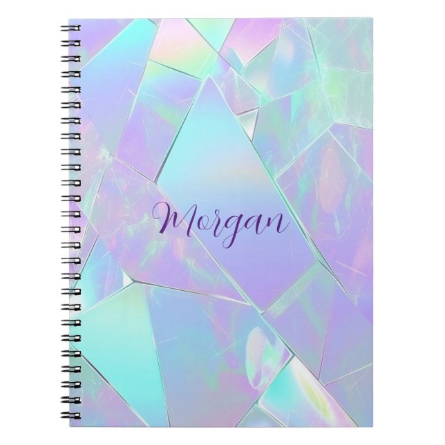 Caderno Espiral Design de Iridescente Teal & Purple, Nome do Scrip (Frente)