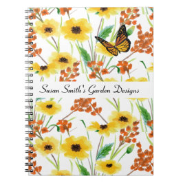Caderno Espiral Design de Jardim Floral de Aquarela