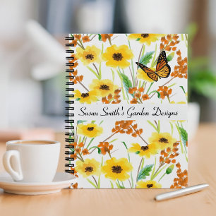 Caderno Espiral Design de Jardim Floral em Aquarela