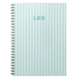 Caderno Espiral Design de Listra Azul Hortelã com Monograma de Ini
