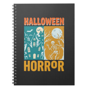 Caderno Espiral Design de Lua de Casa Assombrada de Halloween_1