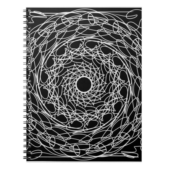 Caderno Espiral Design de mandala preto e branco (Frente)